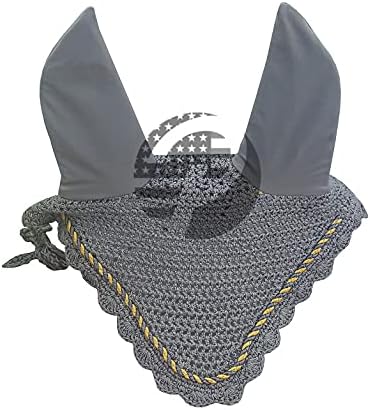 Horse Ear Bonnet Fly Veil Crochet Equestrian with Piping 30 Color Full/COB/Pony (Medium/COB, Gray)