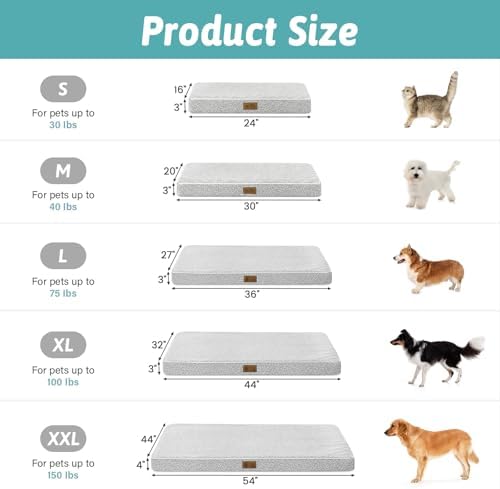 COZY KISS Flat Dog Crate Bed Washable for Small Dogs, S 24x16 inch Grey