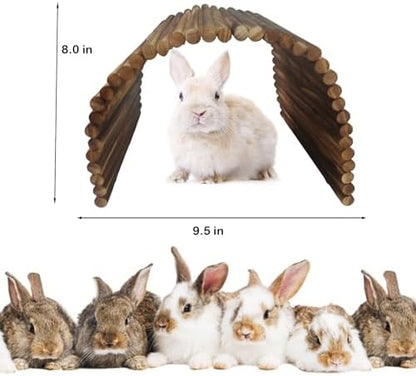 kathson Wooden Rabbit Hideout with Tunnel,Extra Large Bunny Bridge Guinea Pig Wood Ladder Flexible Hamster Ramp Small Animal Climbing Toys for Ferret Hedgehog Chinchillas and Other Rodents