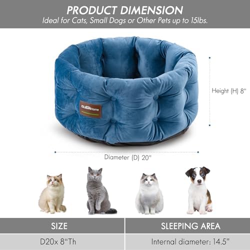 ClevaHome Deep Nest Cat Beds for Indoor Cats, Washable Round Cat Bed, Cute Kitten Bed with Anti-Slip Bottom for Kitty and Puppy, 20inches, Steel Blue