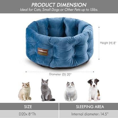 ClevaHome Deep Nest Cat Beds for Indoor Cats, Washable Round Cat Bed, Cute Kitten Bed with Anti-Slip Bottom for Kitty and Puppy, 20inches, Steel Blue