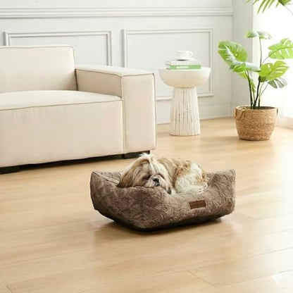 Modern Threads Ultra Soft Plush Pet Bed for Small and Medium Dogs with Elegant Texture and Stylish Design, Removable Washable Cover, Brown, (24" L x 20" W x 8" Th)