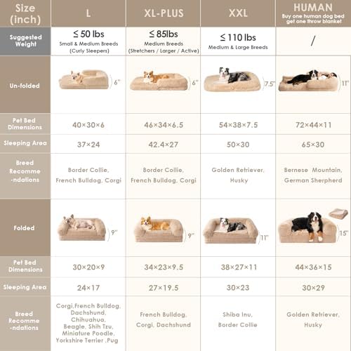 EHEYCIGA Orthopedic Foldable Human Dog Bed - 72x44x11, Camel