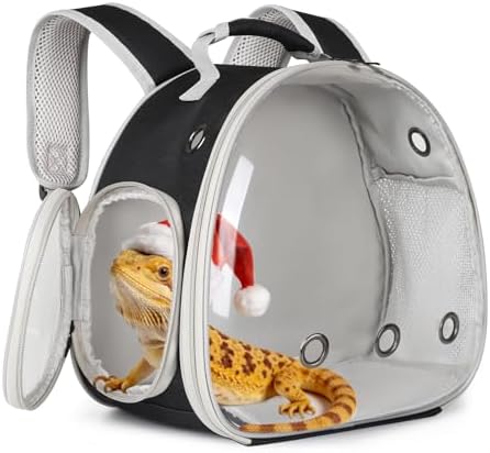 Guinea Pig Backpack Carrier, Bearded Dragon Carrier Backpack with Clear Bubble Window,Small Animal Travel Backpack for Hedgehog Rat Parrot,Rabbit,Sugar Glider,Airline Approved(Black, Backpack)