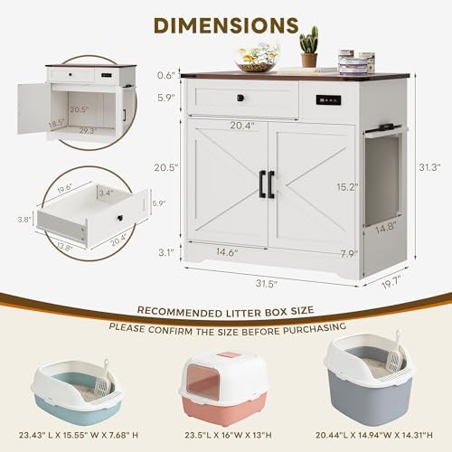 LIKIMIO 31.5" Cat Litter Box Enclosure with LED Odor Control