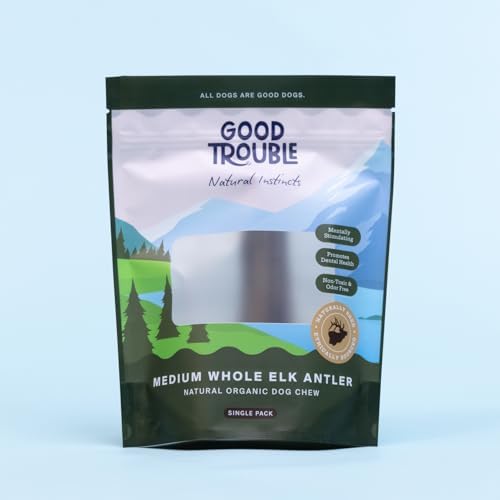 Good Trouble Premium Elk Antlers for Medium Dogs – 1 Pack Whole - Shed Antler Chews for Dental Health & Calming- Durable Dog Bones for Aggressive Chewers - Cruelty-Free, North American Sourced