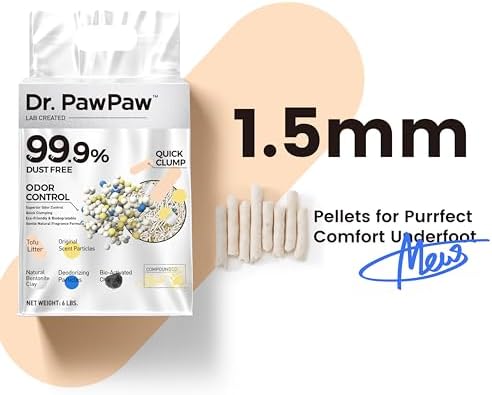 Tofu Cat Litter, Dr. PawPaw Clumping Cat Litter, Natural Tofu Scent 18 lb (3 x 6 lb Bags), Dust-Free Keep Kitty Tidy, Superior Odor Control Keep Step Fresh