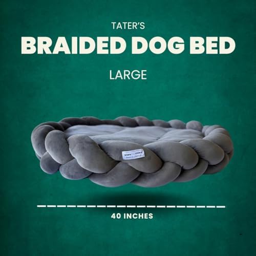 Tater's Choice 40" Dog Bed - Premium Braided Dog Bed - Luxurious and Durable Pet Beds with Plush Polyester Filling, Non-Slip Base, and Stylish Design, Washable Mattress, Charcoal Grey, 40 inch Large