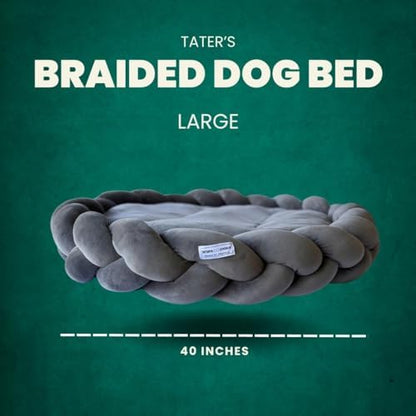 Tater's Choice 40" Dog Bed - Premium Braided Dog Bed - Luxurious and Durable Pet Beds with Plush Polyester Filling, Non-Slip Base, and Stylish Design, Washable Mattress, Charcoal Grey, 40 inch Large
