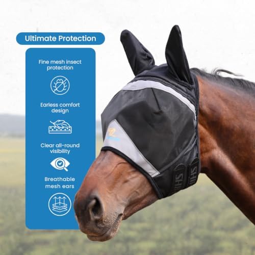 Shires FlyGuard Pro Fine Mesh Fly Mask with UV Protection Jet/Small Pony/Ears