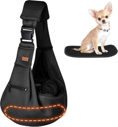 CUBY Dog and Cat Sling Carrier - Breathable Mesh Small Dog Sling Carrier-Soft Pouch and Tote Design-Suitable for Puppy, Small Dog Cat Pets Carriers Sling Outdoor(Black-Mesh)