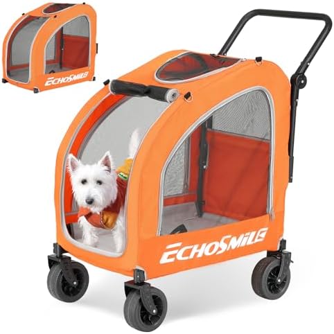 EchoSmile 4-Wheel Pet Stroller for Dogs & Cats, Up to 135 lbs, Orange