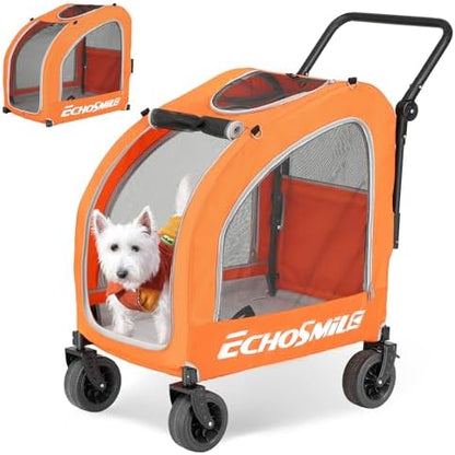 EchoSmile 4-Wheel Pet Stroller for Dogs & Cats, Up to 135 lbs, Orange