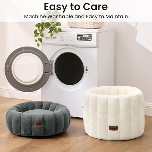ZOMISIA Cute Cat Beds for Indoor Cats, Striped Small Donut Dog Bed for Puppy and Kitten, Anti-Slip Bottom, Grey