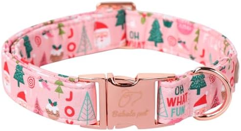 Christmas Dog Collar for Giant Large Dogs - Adjustable Pink Christmas Collars for Dogs with Cute Santa&Tree Print, Heavy-Duty Winter Cotton Puppy Collar with Metal Buckle XL