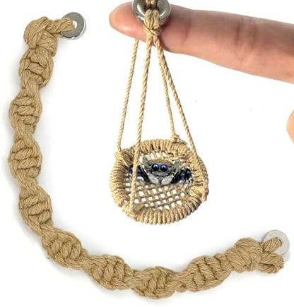 2 Pack Jumping Spider Rope Bridge Swings, Natural Cotton Rope Handmade Magnetic Mounting Jumping Spider Accessories (Brown)