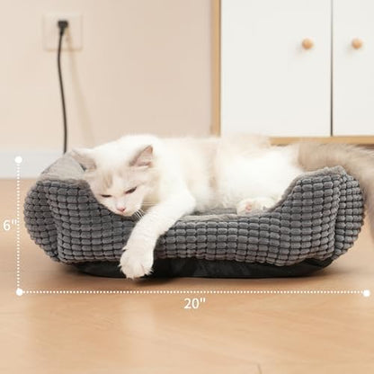 MARUNDA Heated Cats Bed for Indoor Use, Electric Heated Pets Heating for and Small Dogs, Washable Pets Bed with Automatic Heating Pad (23x20x7 Grey)