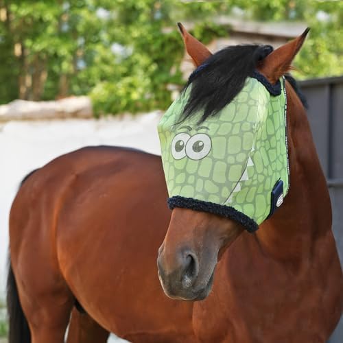 Harrison Howard All Round Mesh Horse Fly Mask UV Protective with Fleece Padded Edging and Fun Prints Forelock Opening Design Mask for Horse Crocodile Large