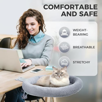 Cat Desk Bed,Steel Cat Bed for Desk,Easy to Assemble,Machine Washable and Detachable Easy to Clean,180° Rotating Cats Hammock Desks for Office Game Tables,Supports to 40lbs(Gray)