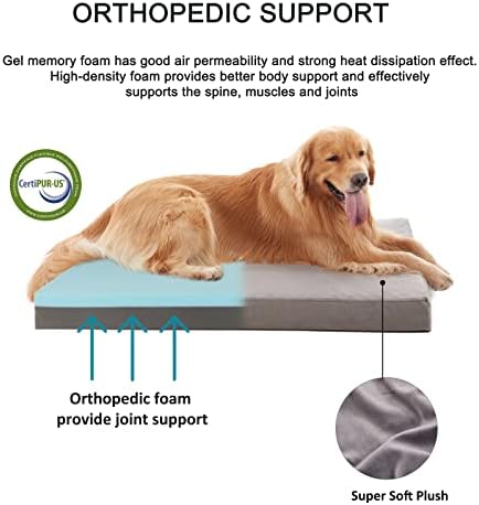 Orthopedic Memory Foam Bed for Large Dogs, Waterproof Cooling Pet Mats for Crate with Removable Washable Cover,Ideal for Arthritic Dogs (Large plus-36"x 27" x 3", Short Plush)