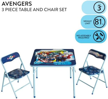 Marvel Avengers 3-Piece Kids Activity Table and Chair Set – Square Table with 2 Folding Chairs, Superhero-Themed Furniture for Ages 3+, Ideal for Playroom, Arts & Crafts, or Snacks