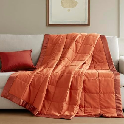 Madison Park Down Alternative Twin Size Blanket for Bed, Satin Trim, Orange