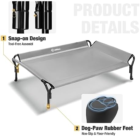 Veehoo Cooling Elevated Dog Bed, Raised Dog Cot with Guardrail & Headrest