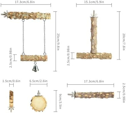 Bird Perches,4pcs Natural Wood Birds Stand Branch, Bird Perch Chewing Stick Cage Accessories Parrot Climbing Standing Branches Paw Grinding Fork Sets for Parakeet Lovebirds Cockatiels Conure Budgies