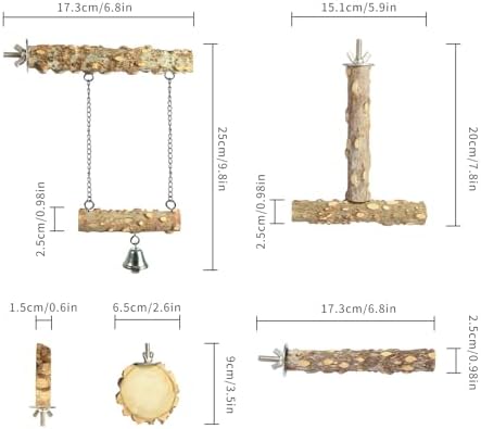 Bird Perches,4pcs Natural Wood Birds Stand Branch, Bird Perch Chewing Stick Cage Accessories Parrot Climbing Standing Branches Paw Grinding Fork Sets for Parakeet Lovebirds Cockatiels Conure Budgies
