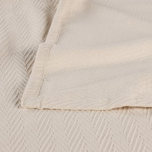 Superior Metro All-Season Cotton Blanket, Woven Blanket for Couch, Bed, Bedding, Farmhouse, Home Essentials, Cute and Cozy Bohemian Blankets, Herringbone Weave, Twin Size, Ivory