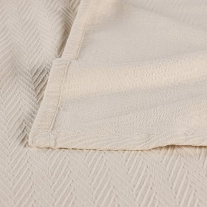 Superior Metro All-Season Cotton Blanket, Woven Blanket for Couch, Bed, Bedding, Farmhouse, Home Essentials, Cute and Cozy Bohemian Blankets, Herringbone Weave, Twin Size, Ivory