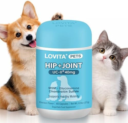 LOVITA Hip + Joint Supplement for Pets - Supports Mobility & Joint Health for Dogs & Cats - 60 Capsules, Chicken Flavor