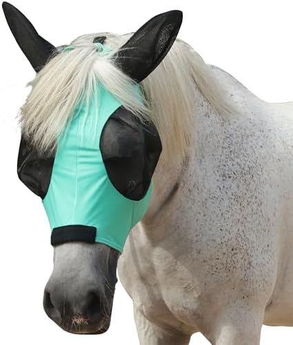 Stretchy Horse Fly Mask with Ears, Large Eye Space Green Pony