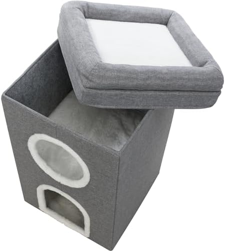 Trixie Saul Cat Condo | 2-Story Condo Tower | Scratching Surface | Foldable for Easy Storage | Gray