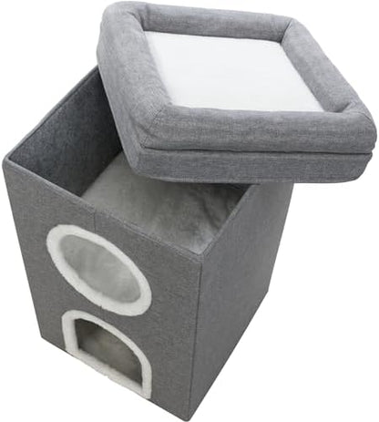 Trixie Saul Cat Condo | 2-Story Condo Tower | Scratching Surface | Foldable for Easy Storage | Gray