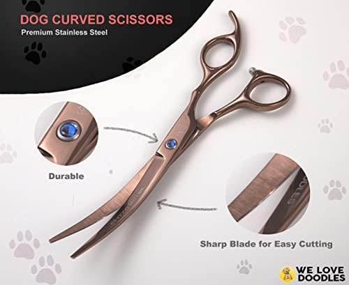 Dog Grooming Scissors Kit, 4 Pieces, Curved, Straight & Thinning Shears Set