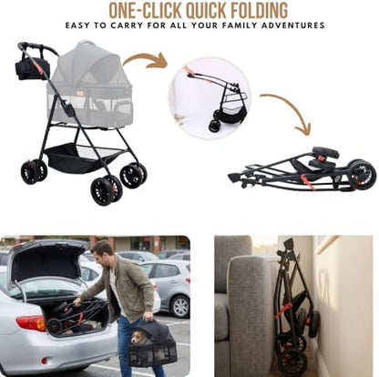 Bicystar 3 in 1 Pet Stroller, Cat Stroller w/Detachable Carrier, Black