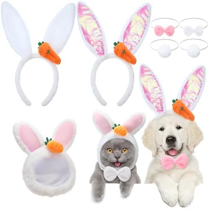 Weewooday 3 Set Dog Bunny Ears Easter Costume, Dog Headband Cat Rabbit Ear Hat Cute Pet Bow Collar Puppy Tail for Pet Easter Party Costume Accessories Supplies(Cute)