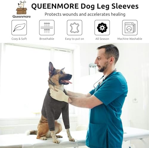 Queenmore Recovery Sleeve for Dogs Front Leg, Dog Recovery Sleeves, Dog Surgical Recovery Suit Female, Pet Elbow Protector Cone Collar Alternatives, Grey, XS