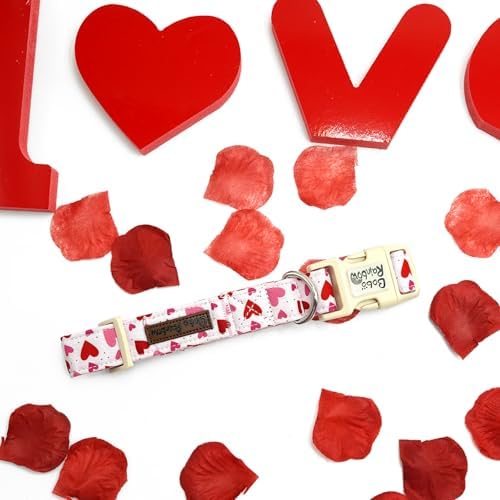 Valentine's Cute Pink Heart Print Dog Collar for X-Small Dogs