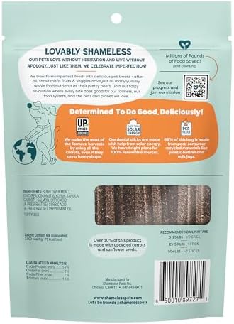 Shameless Pets Dental Treats for Dogs, Carrate Chomp - Healthy Dental Sticks with Skin & Coat Support for Teeth Cleaning & Fresh Breath - Dog Bones Chews Free from Grain, Corn & Soy