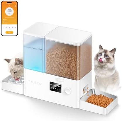 ROJECO 2-in-1 Automatic Cat Feeder & Water Dispenser,WiFi Control Feeding