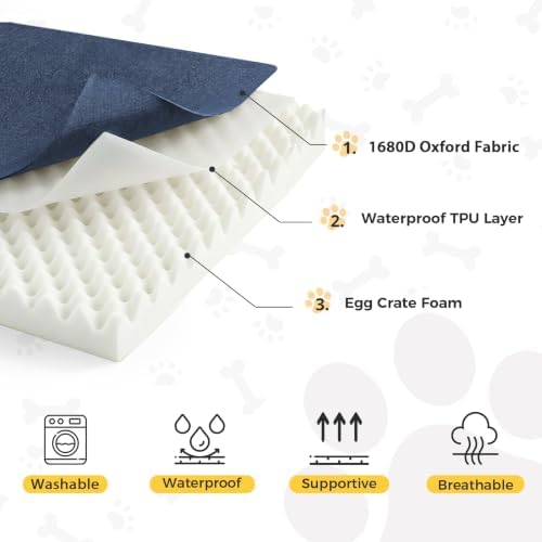 Outdoor Dog Bed Extra Large Sized Dog, Waterproof, 44x32x3.5 Inch