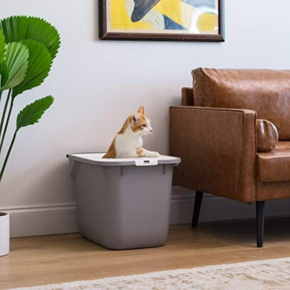 IRIS USA Square Top Entry Cat Litter Box, Kitty Litter Pan with Litter Particle Catching Cover and Privacy Walls, Gray/White (Pack of 4)