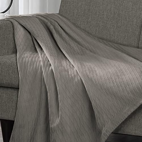Superior Diamond Weave All-Season Cotton Blanket, Cover for Home, Couch, Bed, Soft, Warm Blankets, Boho Aesthetic, Comfy, Cozy, and Cute Covers, Decorative Bedding Essentials, Twin Size, Grey