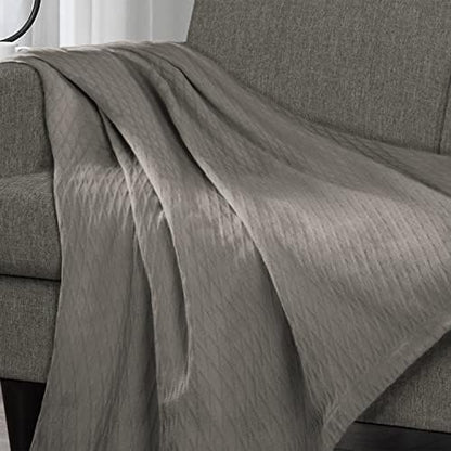 Superior Diamond Weave All-Season Cotton Blanket, Cover for Home, Couch, Bed, Soft, Warm Blankets, Boho Aesthetic, Comfy, Cozy, and Cute Covers, Decorative Bedding Essentials, King, Grey