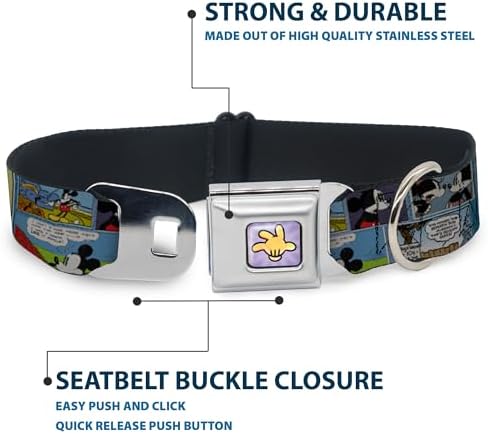 Buckle-Down Seatbelt Buckle Dog Collar - Mickey & Minnie Comic Strip - 1" Wide - Fits 9-15" Neck - Small