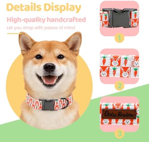 Easter Dog Collar, Orange Carrot Rabbit Print Pet Collars Cute Durable Metal Buckle Girl and Boy Dog Collars Adjustable for Small Medium Large Dogs
