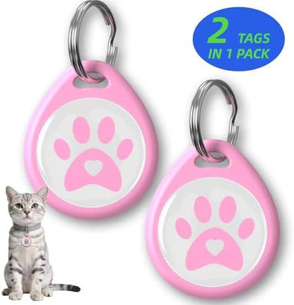 QR Code Cat ID Tag for Indoor Cats, Personalized Silent Cat Collar Tag with Online Profile, Scan to Contact Owner, No App No Subscription, Anti-Lost, 2 Pack (Pink, 1")