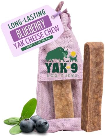 Yak9 Blueberry Yak Chews for Dogs High Protein, Non Rawhide Dog Chews Long Lasting | Non GMO, Gluten Free, Grain Free Yak Milk Dog Chew | Large Size, 1 PC